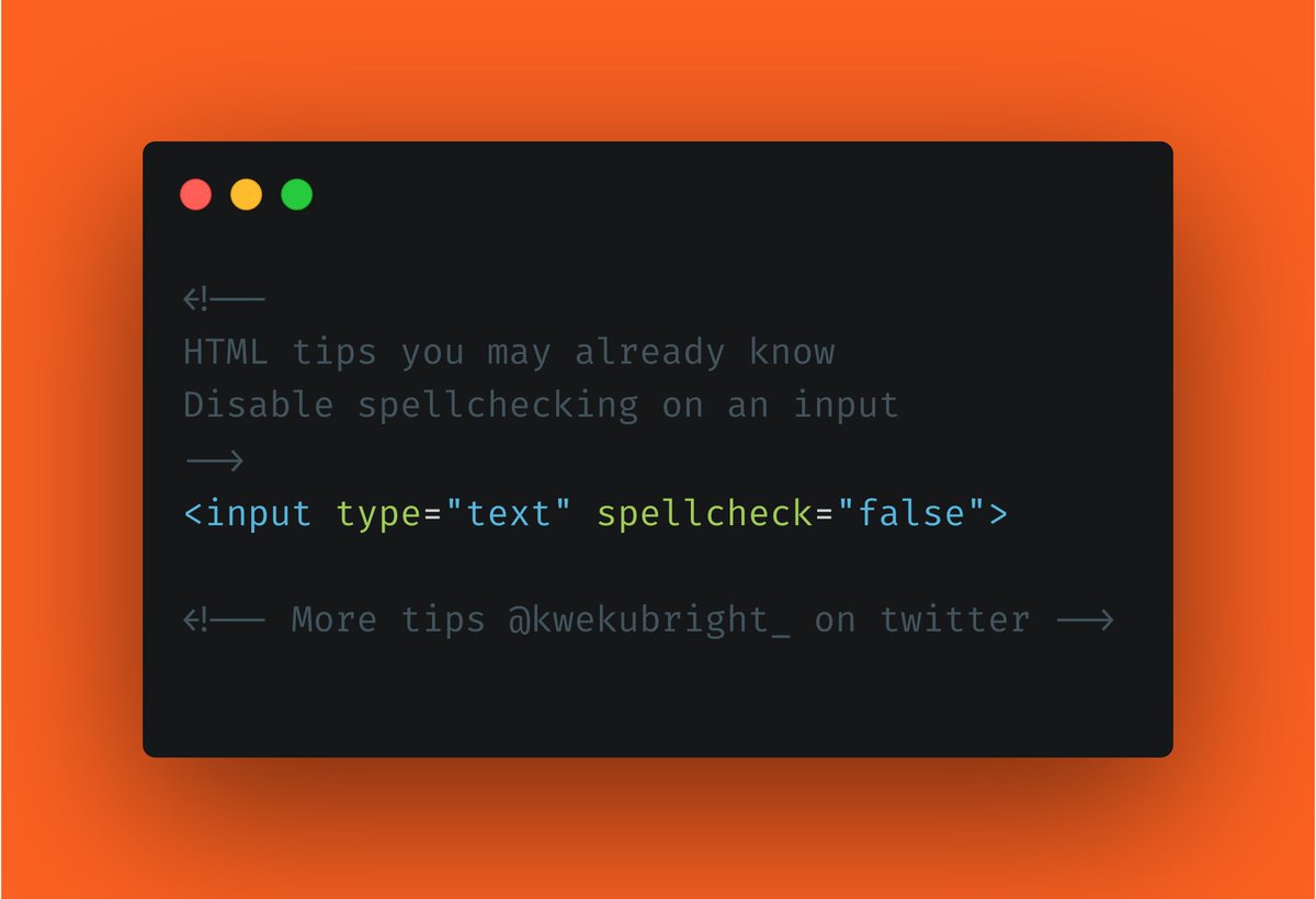 kwekubright_'s tweet image. #CodingTipsForBeginners
Spellchecking every user input can sometimes get in the way 😣. Using the spellcheck #HTML attribute, you can disable spellchecking where necessary. See sample code #coding #webdevelopment #webdesigner #uidesign #uxdesign