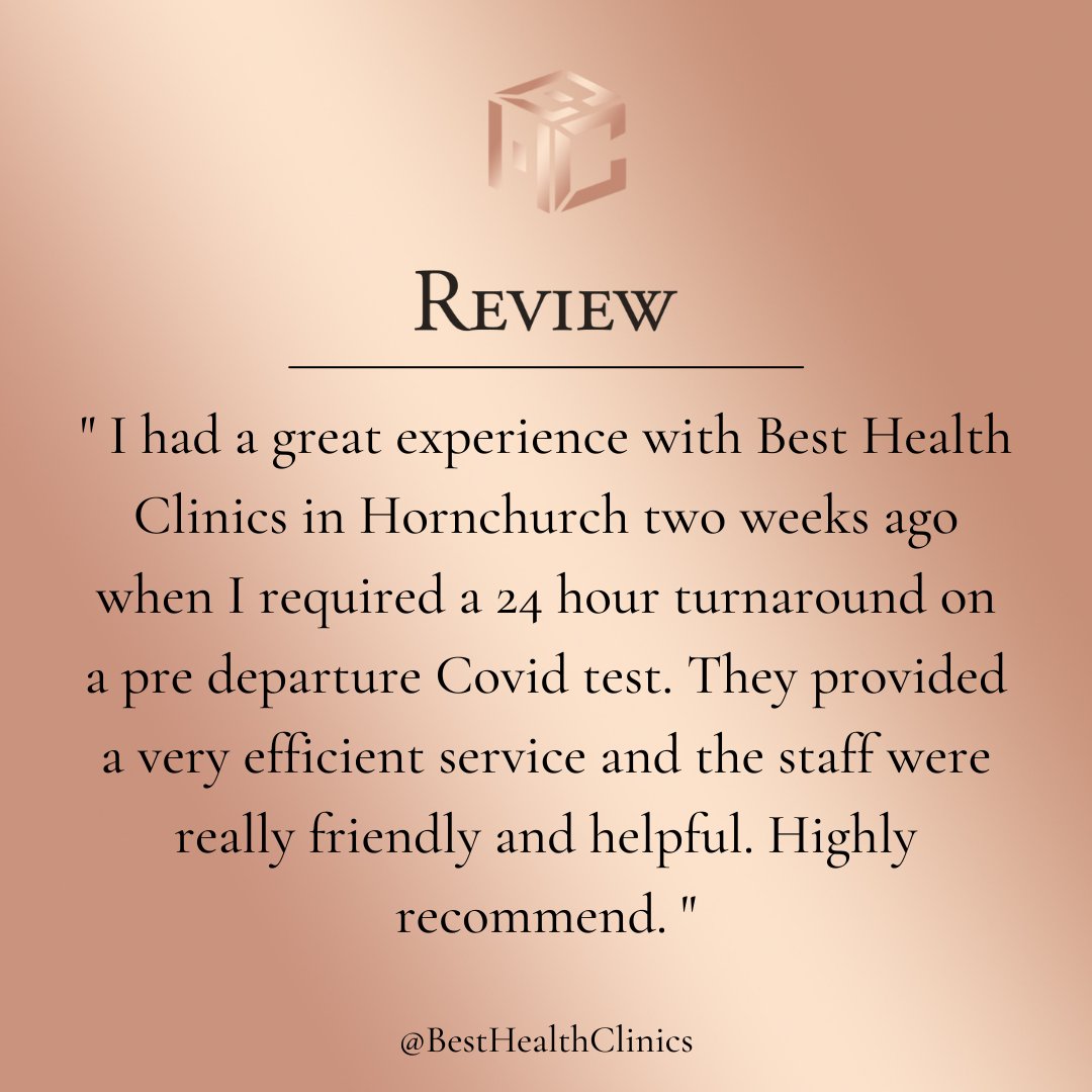 ✨ Holiday vibes ✨

Another lovely review from our patients who used our PCR testing! We offer PCR &amp; Antigen testing which comes with a certificate for your holiday☀️

To get booked in -
📞call us - 01708 477 577
📧 email us - info@bhclincs.com
📥 dm us to get booked in!