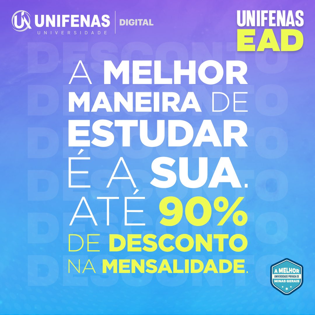 Quer estudar sem sair de casa e ainda pagar a sua faculdade com até 90% de desconto? Só na UNIFENAS!

Aqui você pode contar com parcelamentos e descontos exclusivos para viabilizar a sua graduação EAD.

🚀 Inscreva-se já!

👉 ead.unifenas.br
#vestibular #enem #estudos