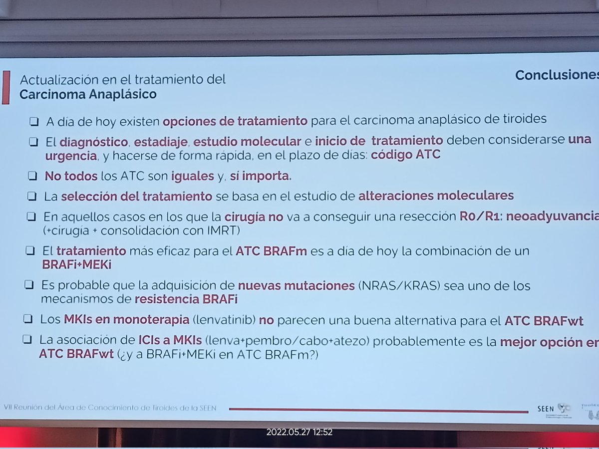 El diagnóstico de carcinoma anaplasico suponía una condena a muerte a corto plazo. Las cosas están cambiando. El Dr. Aller expone en TiroSEEN los nuevos tratamientos que aportan una clara mejoría en su pronóstico: hasta un 56% de respuestas, incluso con remisiones completas.