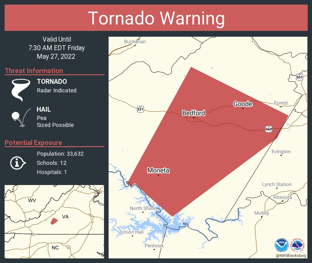 NWS Blacksburg on Twitter "Tornado Warning including Bedford VA