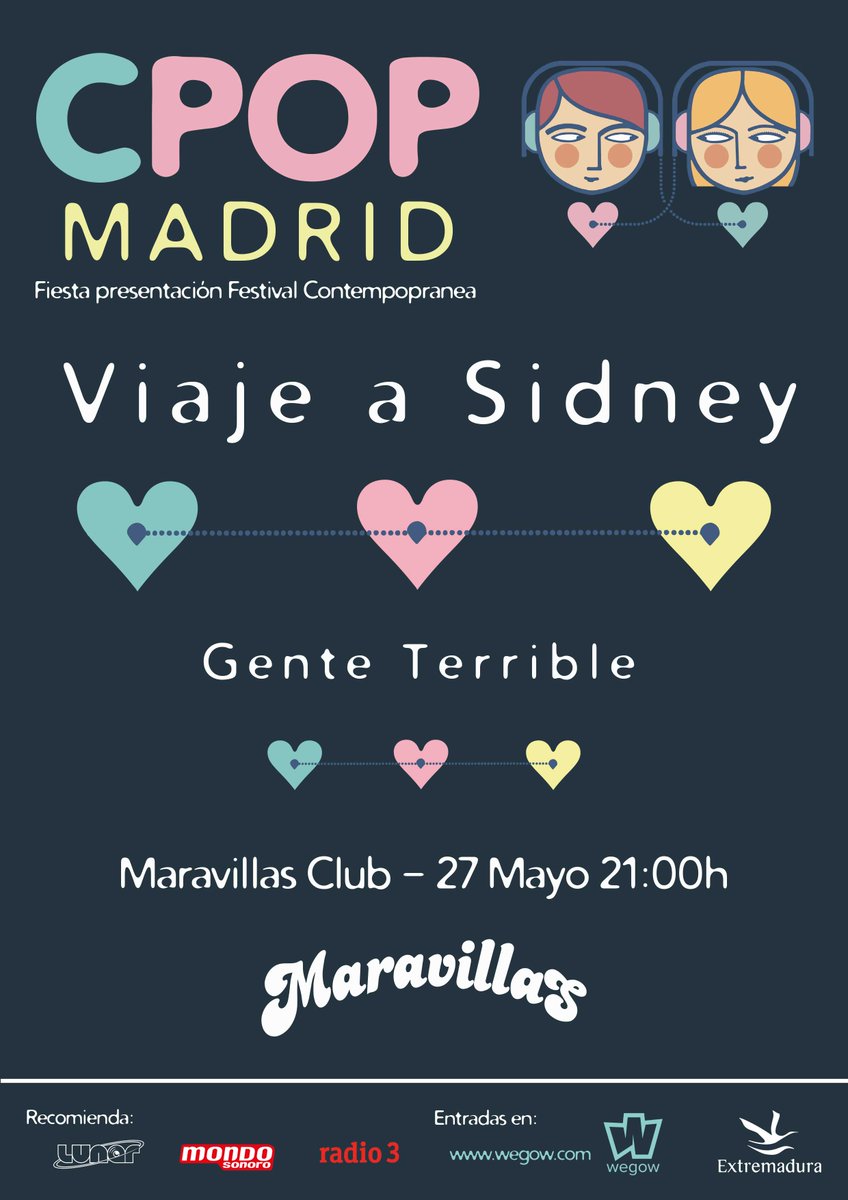 Por fin viernes, así que estamos bien (parte 1). De 21h a 23h Viaje a Sidney + Gente Terrible. Fiesta presentación del Festival Contempopránea 2022 con dos conciertos de indie pop, melodías y guitarras. wegow.com/es-es/conciert…