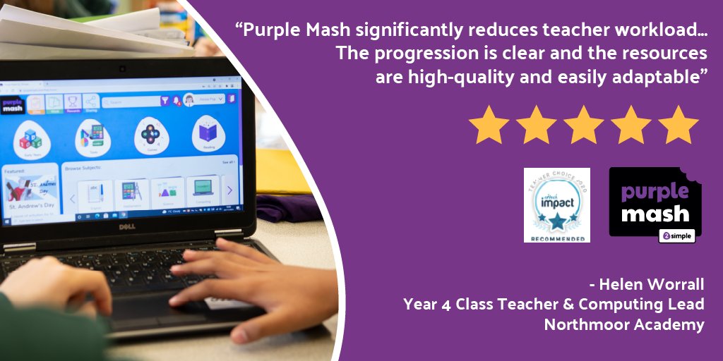 purpleMash's tweet image. 🌟🌟🌟🌟🌟 Thank you to Helen Worrall, Computing Lead at @Northmoor_HT , for her wonderful 5 star review on independent platform @TheEdtechImpact . Read her full review, and many more, here 👉👉 zcu.io/wq4w
#PrimaryEdTech #PrimarySchool #ComputingLead