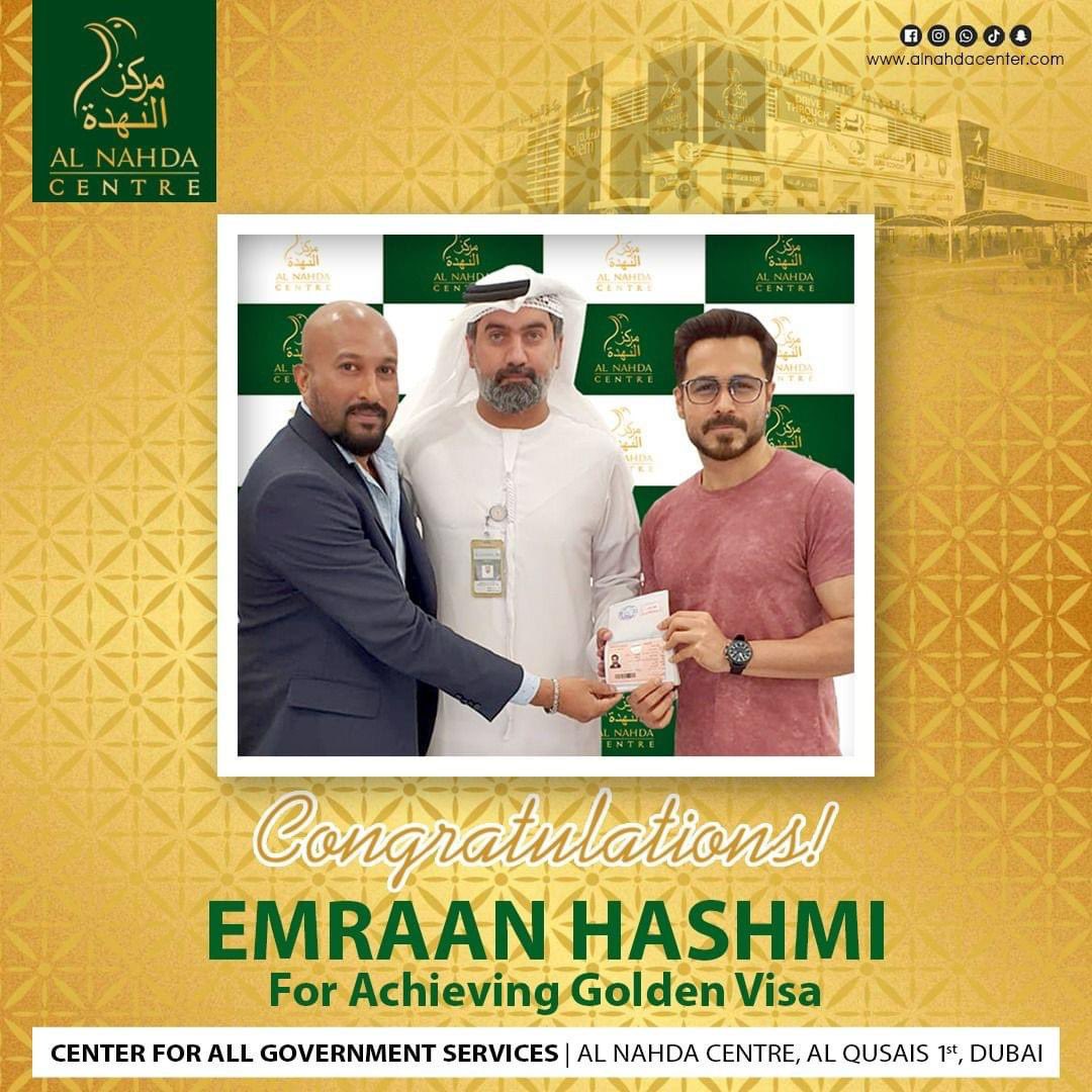Congratulations boss @emraanhashmi 🧡 for achieving the UAE Golden Visa !!

#EmraanHashmi #UAE #GoldenVisa #UAEGoldenVisa #bollywood #actor #dubai