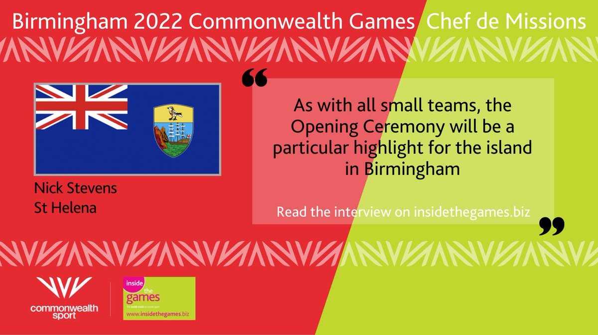 insidethegames's tweet photo. In the lead up to #Birmingham2022 we are speaking to the Chef de Missions of each team as they look ahead to the Games.
Read about #StHelena here https://t.co/It6RtG5nHY
@thecgf @birminghamcg22 #CommonwealthSport #CommonwealthGames #B2022 #NickStevens https://t.co/PASuB0I6Aq