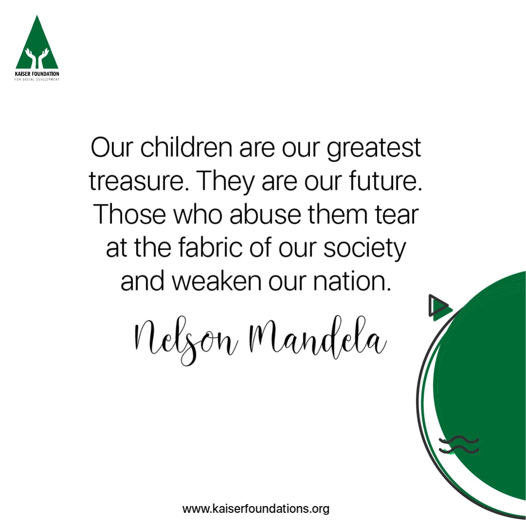 kaiserfsd's tweet photo. Our children are our greatest treasure. They are our future. Those who abuse them tear at the fabric of our society and weaken our nation.
-Nelson Mandela
#ChildrensDay #ChildrensDay2022 #Kids #FutureLeaders #NationalChildrensDay #KaiserFoundationforSocialDevelopment #KFSD https://t.co/lDpvrIWvR9