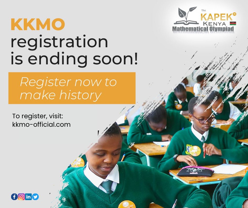 Just a few days to the end of registration!
Join the league of schools in the KAPEK Kenya Mathematical Olympiad 2022. Winners of this prestigious competition will represent Kenya on the world stage.
Here's your chance to make history.
Head on to kkmo-official.com/registration-i…