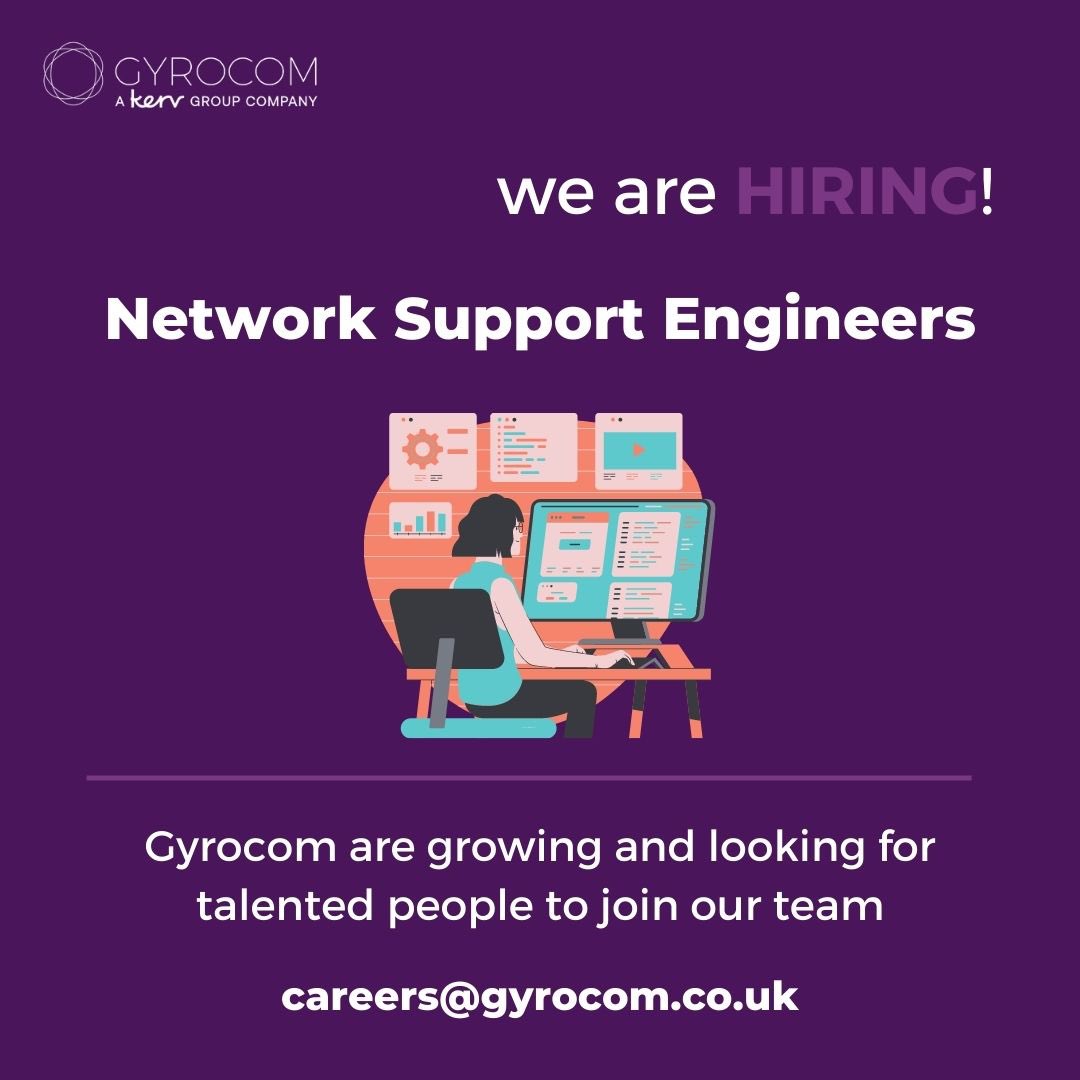 gyrocomuk's tweet photo. 🚨  Calling all #networksupportengineers! 🚨 

If you are looking to join an energic, innovative and growing team then get in touch today - careers@gyrocom.co.uk

#hiringnow #growingcompany #greatplacetowork #networkengineer #managedserviceprovider https://t.co/JxlbuyEPGN