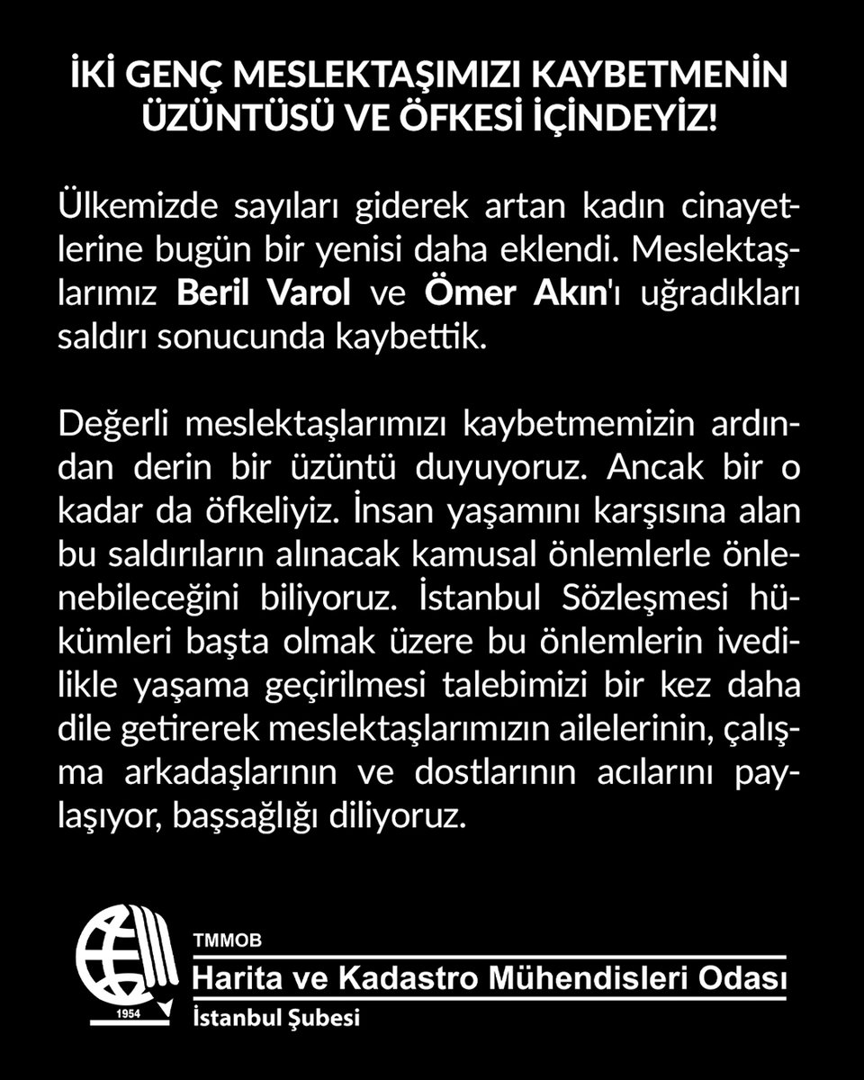 İKİ GENÇ MESLEKTAŞIMIZI KAYBETMENİN ÜZÜNTÜSÜ VE ÖFKESİ İÇİNDEYİZ!

Ülkemizde sayıları giderek artan kadın cinayetlerine bugün bir yenisi daha eklendi. Meslektaşlarımız Beril Varol ve Ömer Akın'ı uğradıkları saldırı sonucunda kaybettik.