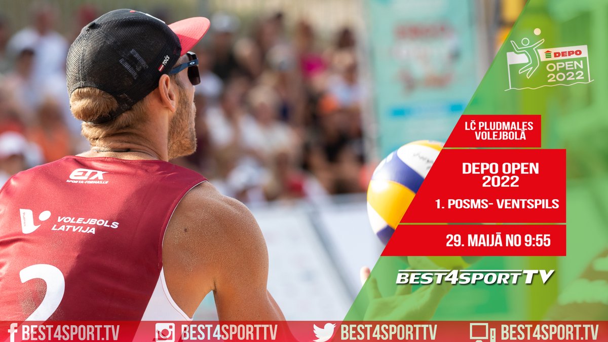 Rītdien plkst. 9:55 DEPO Open 2022 Latvijas čempionāta pludmales volejbolā 1. posms no Ventspils TIEŠRAIDĒ kanālā <a href="/Best4SportTV/">Best4SportTV(24SPORT.APP)</a> .