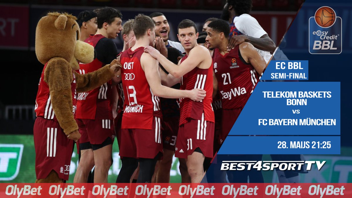 Šovakar plkst. 21:25 <a href="/easyCreditBBL/">easyCredit BBL</a> 2. pusfināla 1. spēle, <a href="/TelekomBaskets/">Telekom Baskets Bonn</a> pret <a href="/FCBBasketball/">FC Bayern Basketball</a> TIEŠRAIDĒ kanālā <a href="/Best4SportTV/">Best4SportTV</a> .