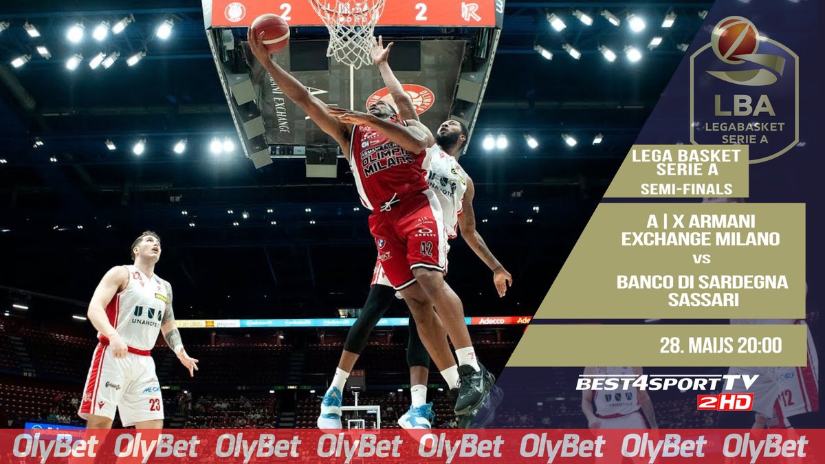 Šovakar plkst. 19:55 <a href="/LegaBasketA/">Lega Basket Serie A</a> 2. pusfināla 1. spēle, <a href="/OlimpiaMI1936/">Olimpia Milano</a> pret <a href="/dinamo_sassari/">Dinamo Sassari</a> TIEŠRAIDĒ kanālā Best4sport TV-2.