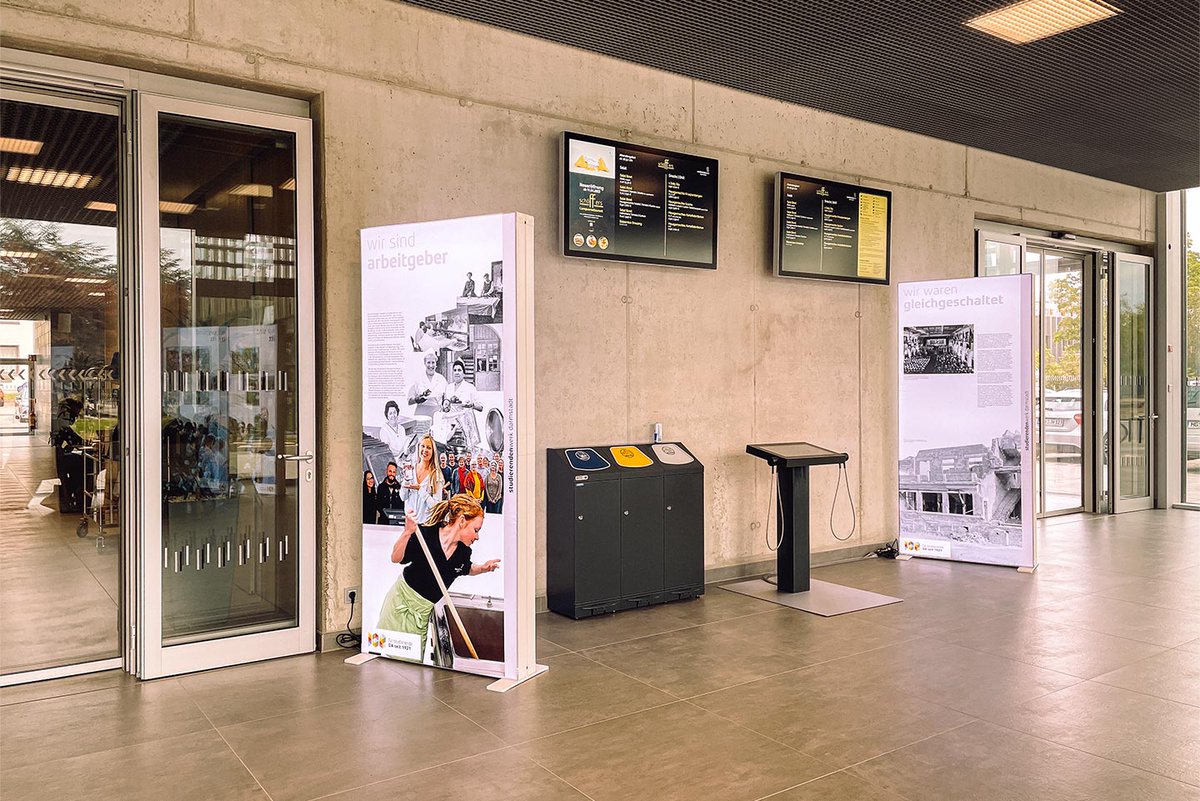 infomax_de's tweet photo. Das neue "Schöffers" ist in punkto Ambiente eine Top-Location unter den studentischen Gastronomien in Darmstadt. Besonders gelungen ist auch die Integration unseres digitalen Speiseleitsystems in das hochwertige Interieur der Speisenausgaben. #Studierendenwerk #Darmstadt https://t.co/mbxhfrc3vj