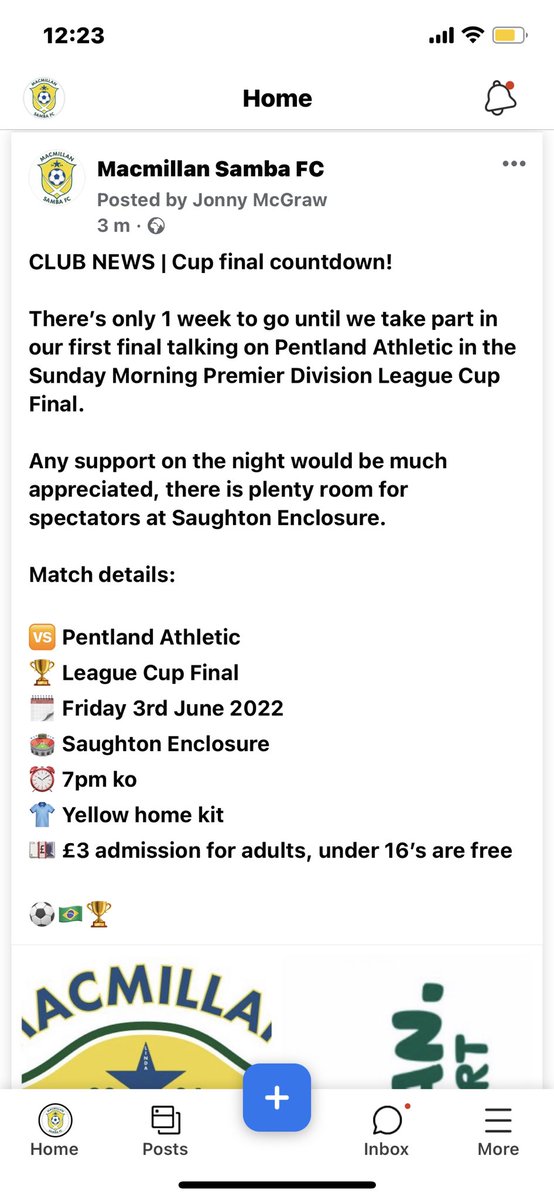 MacmilanSambaFC's tweet image. CLUB NEWS | Cup final countdown!

There’s only 1 week to go until we take part in our first final talking on Pentland Athletic in the Sunday Morning Premier Division League Cup Final. 

⚽️🇧🇷🏆

@LEAFA_Official