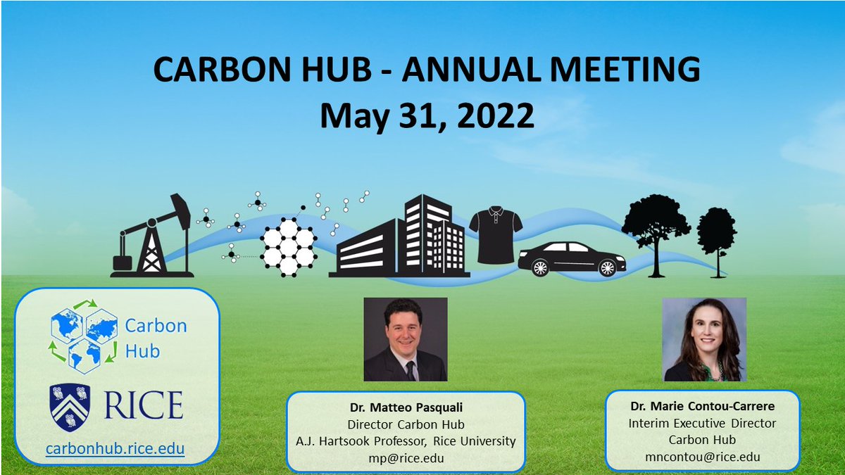 Carbon Hub (@carbonhub) on Twitter photo Unable to attend the Carbon Hub Annual Meeting in person on May 31st? You can still watch the event virtually! Register in advance here:
riceuniversity.zoom.us/webinar/regist…
#energysustainability #hydrogenenergy #energytransition #circulareconomy Unable to attend the Carbon Hub Annual Meeting in person on May 31st? You can still watch the event virtually! Register in advance here:
riceuniversity.zoom.us/webinar/regist…
#energysustainability #hydrogenenergy #energytransition #circulareconomy