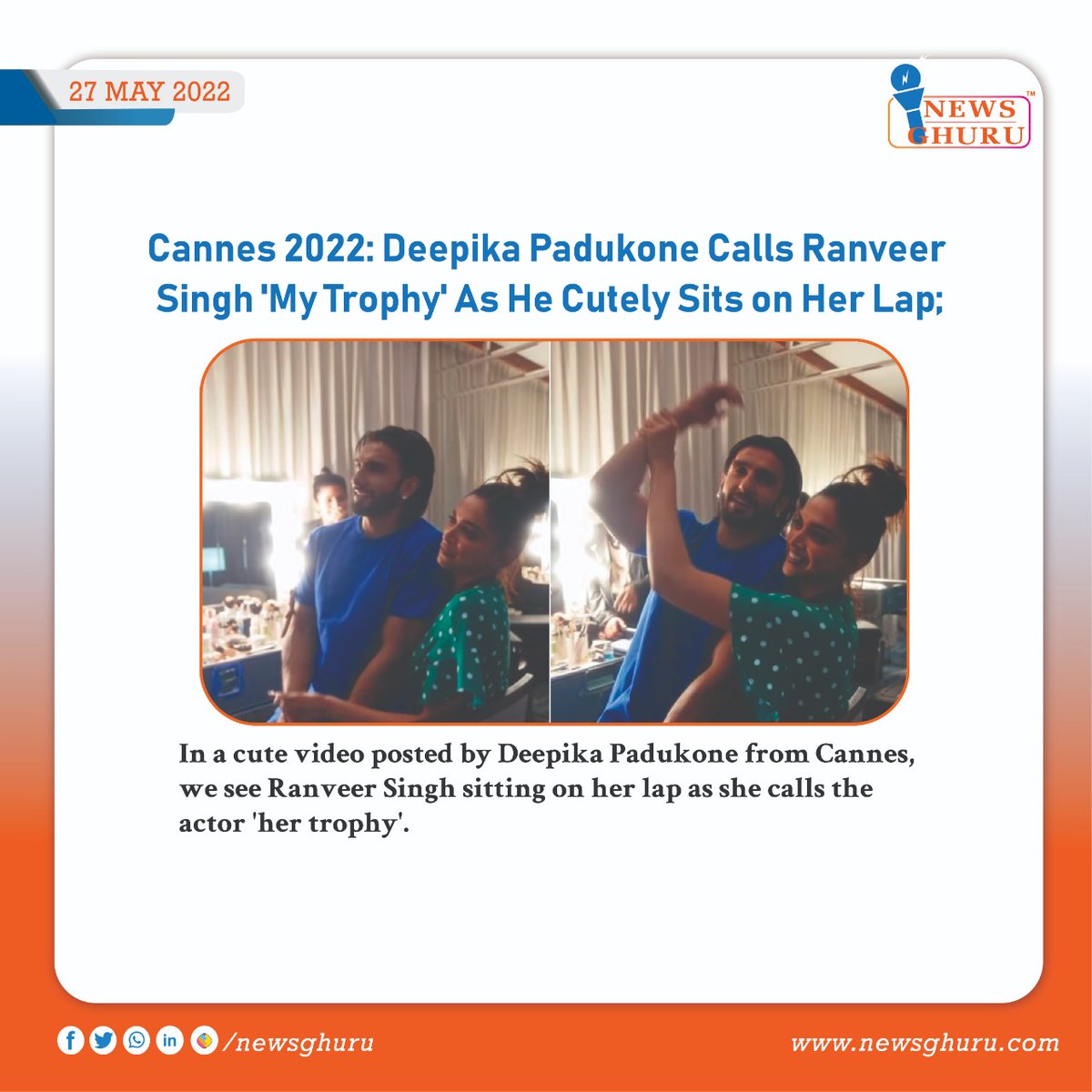 NewsGhuru's tweet photo. Cannes 2022: Deepika Padukone Calls Ranveer Singh 'My Trophy' As He Cutely Sits on Her Lap
SOURCE: News 18
#Cannes2022 #deepikapadukone #ranveersingh #mytrophy #CannesFilmFestival2022 #entertainmentnews #newsghuru https://t.co/3FRphixa5P