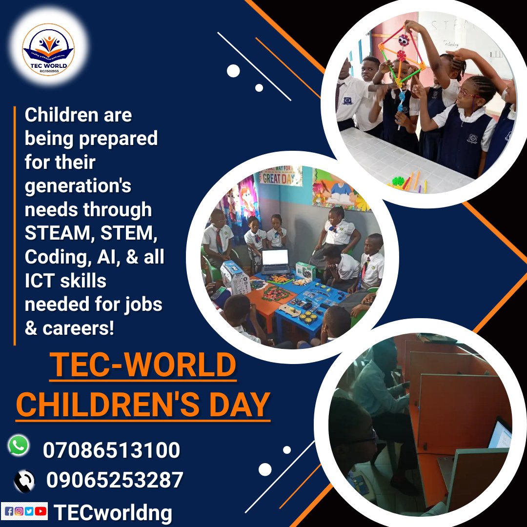 TECworldng's tweet photo. #TECworldChildren's Day😍😍🤗. Amazing #TECstudents in Schools. Best gift to their worlds!
Children are being prepared for their generation's needs through #STEAM, #STEM, #Coding, #AI, & all #ICT skills needed for #jobs & #careers!
#childrensday
#TECinEverySchool https://t.co/emRLMjoJdy