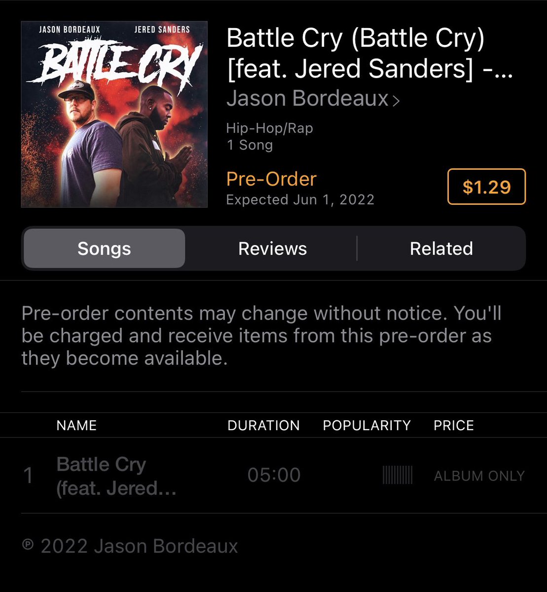 JasonBordeaux1's tweet photo. Battle Cry featuring @jeredsanders is now up for preorder/pre-save.
The release date is June 1st.
I’m looking forward to everyone hearing this one!
#chh #christianrap #christianhiphop #solomonsporchproductions #jeredsanders #godovermoney #GOM #battlecry #injesusname https://t.co/2R2iMBDmUU