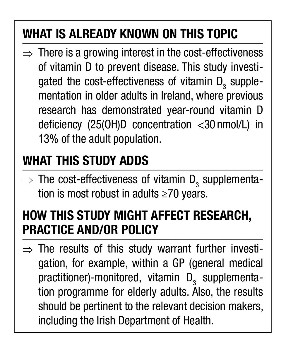 🆕️ RESEARCH | Latest paper by #NICHEvitD researchers found the cost-effectiveness of #vitaminD supplementation is most robust in older adults (70+ yrs) & proposes that a monitored #PublicHealth programme should be considered #research #impact #openaccess nutrition.bmj.com/content/early/…