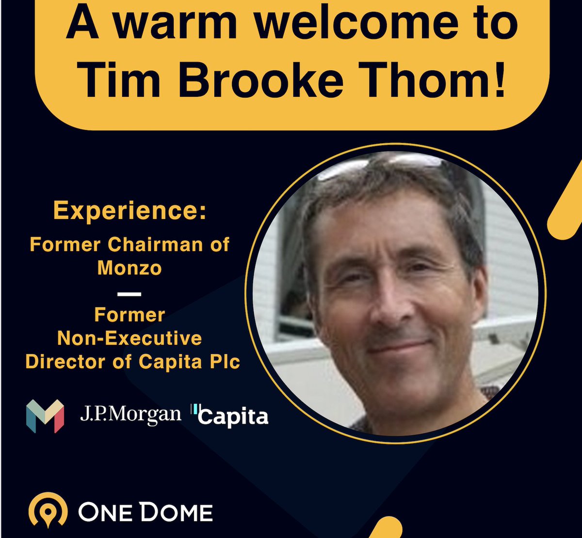 A very warm welcome to who joined <a href="/onedome/">OneDome</a>  as a Board director! Tim worked for amazing companies like <a href="/monzo/">Monzo 🏦</a>, <a href="/jpmorgan/">J.P. Morgan</a> , Capita and PIB Group.
Together we are going to change the HomeBuying experience for good!