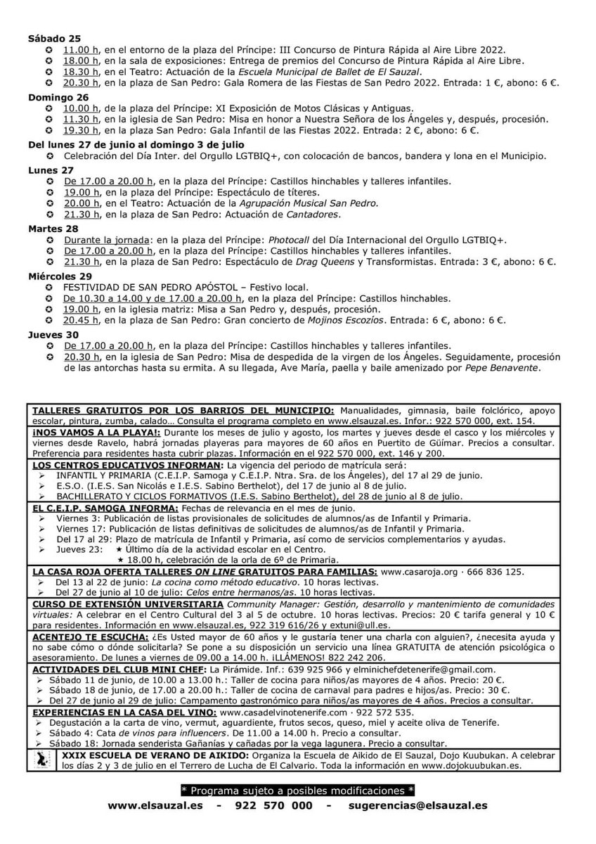 Desde <a href="/AytoSauzal/">Ayto. El Sauzal</a>, presentamos el programa de actividades para el mes de junio.