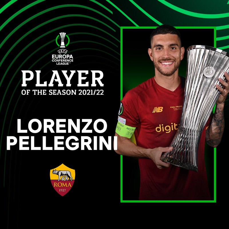 Conf_League's tweet photo. 🥇 Lorenzo Pellegrini named UECL Player of the Season by UEFA's Technical Observer panel 👏👏👏

@ASRomaEN | #UECLfinal
