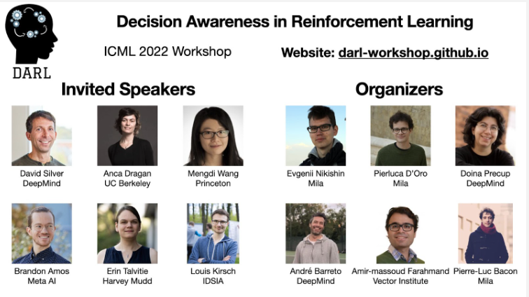 GoogleDeepMind's tweet photo. Interested in Reinforcement Learning? Check out the Decision Awareness in RL workshop @darl_icml at #ICML22, focused on aligning training objectives of the agent’s components, holistic optimisation for deep RL, meta RL, and others.

https://t.co/lHc8HqGhj0 1/ https://t.co/6fN9jtnajQ