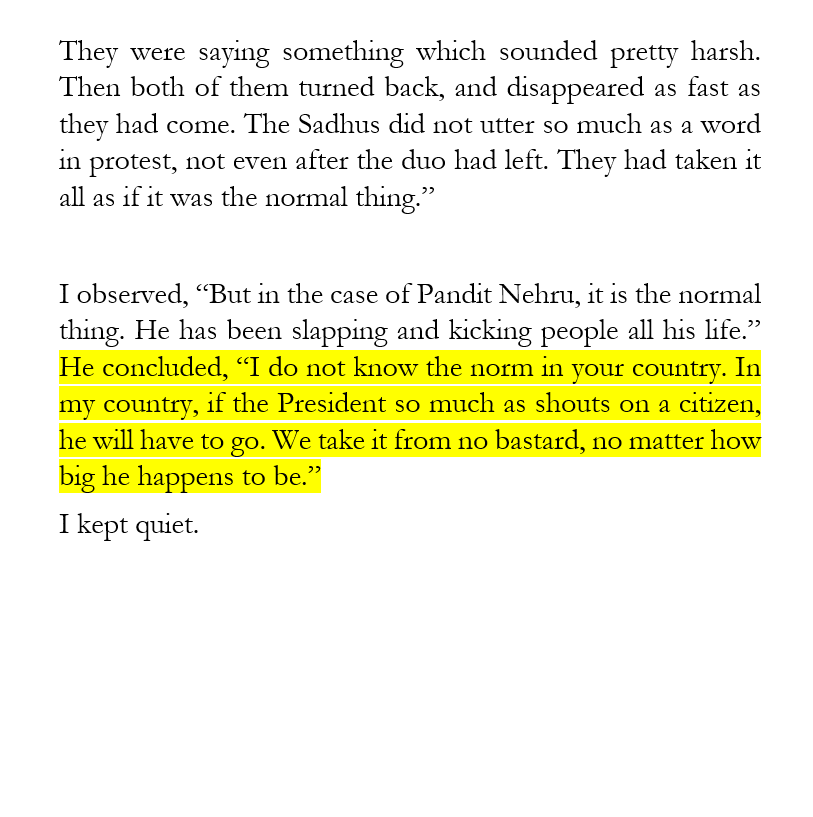 Sitaram Goel had an American journalist as a casual friend. He went to cover a protest by some Sadhus against cow-slaughter in front of Nehru Ji's residence.

When a Sadhu, with folded hands, approached Nehru Ji, he and her sister slapped the Sadhu.