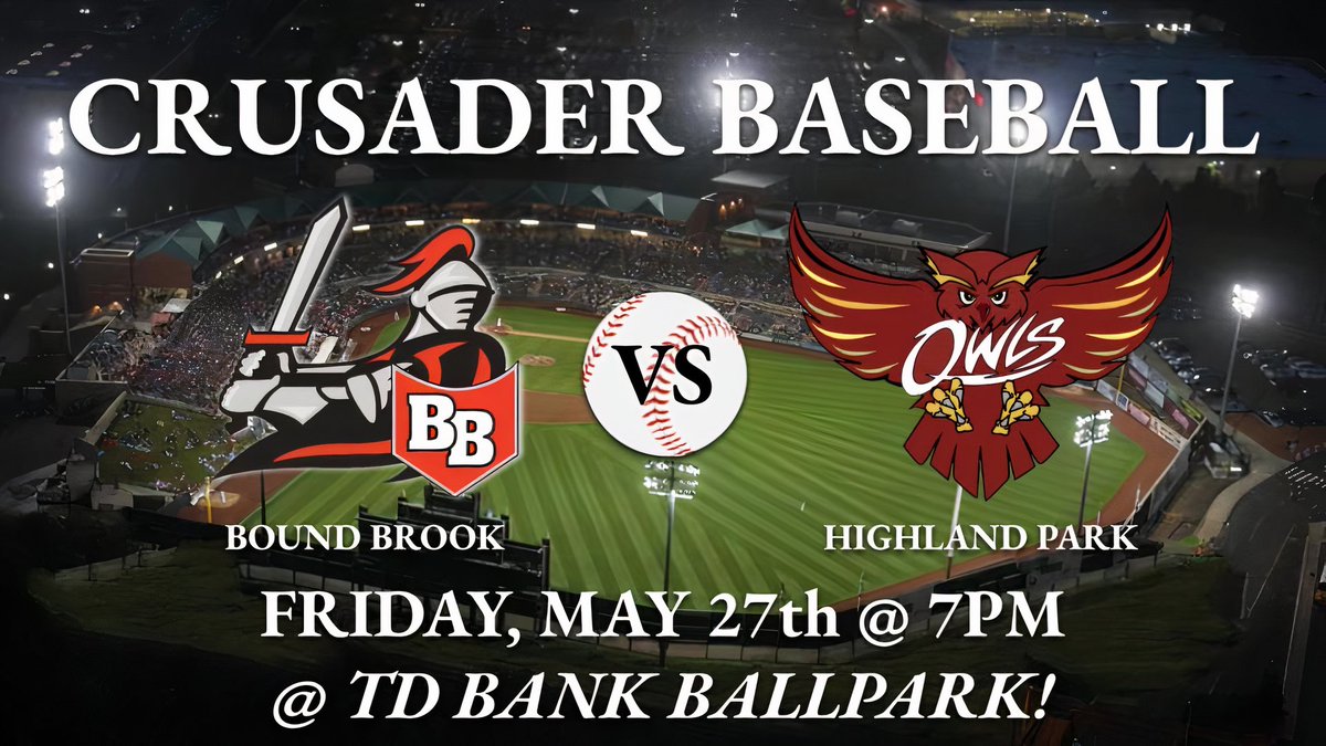 Bound Brook Baseball (@bbrookbaseball) on Twitter photo It’s game day at TD Bank Ballpark!! Vs Highland Park! First pitch is at 7pm! Come out and support your Crusaders!! Go Brook!! 🅱️🅱️⚔️ <a href="/BbhsCrusaders/">BBHSCrusaders</a> <a href="/BBAthletics/">Bound Brook HS Athletics</a> It’s game day at TD Bank Ballpark!! Vs Highland Park! First pitch is at 7pm! Come out and support your Crusaders!! Go Brook!! 🅱️🅱️⚔️ <a href="/BbhsCrusaders/">BBHSCrusaders</a> <a href="/BBAthletics/">Bound Brook HS Athletics</a>