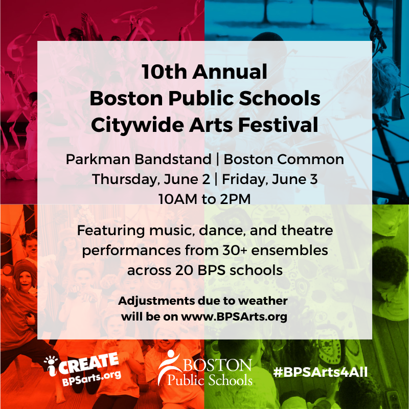 BostonPublicSchools (@bostonschools) on Twitter photo Join <a href="/BostonSchools/">BostonPublicSchools</a> on June 2 & 3 for a Citywide Arts Festival w/ music, dance, & theatre performances from 30+ ensembles across 20 BPS schools. You don't want to miss this incredible end-of-the-year celebration at the Boston Common.
More: bpsarts.org Join <a href="/BostonSchools/">BostonPublicSchools</a> on June 2 & 3 for a Citywide Arts Festival w/ music, dance, & theatre performances from 30+ ensembles across 20 BPS schools. You don't want to miss this incredible end-of-the-year celebration at the Boston Common.
More: bpsarts.org