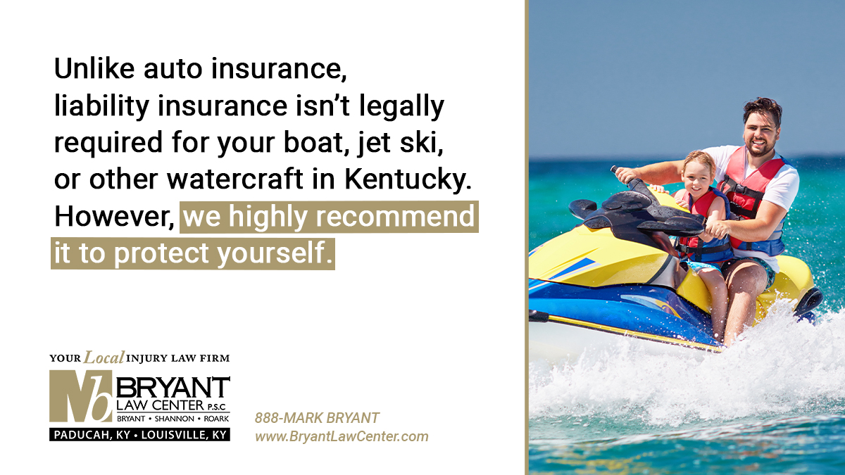 This Memorial Day Weekend is a good time to make sure you have a personal watercraft (PWC) policy that includes liability coverage. 

#BryantLawCenter #jetskiaccident #jetskiinjury #pwcaccident #boatingaccidentinjuries #boatingaccidentlawyer #personalwatercraft #PWCAccident