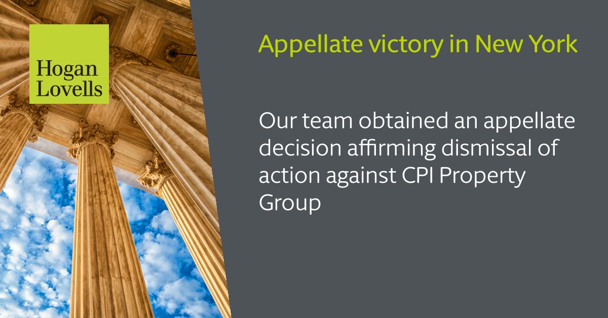 In the latest victory in a series of contentious cases brought by Kingstown Capital, we secured a unanimous decision from New York’s Appellate Division, First Department, to dismiss a defamation claim against clients <a href="/CPIPG_SA/">CPI Property Group</a> &amp; Radovan Vitek.
 
More: ow.ly/ue1A50JjMIY