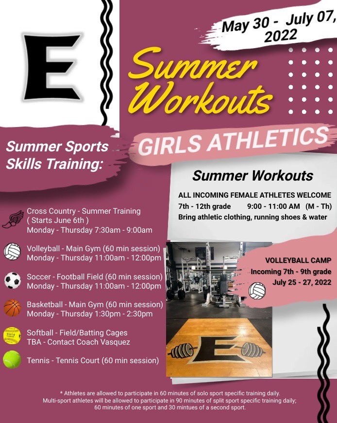 📢 STRONG SIDE ATHLETES! 

Summer Strength &amp; Conditioning workouts begin May 30th at 9AM! 

See the following flyers for:
- Sport-Specific Skills Training for 7th-12th grade athletes

- Summer Camps for 4th-9th grade

WE hope to see you there! #ESSS 🐾
