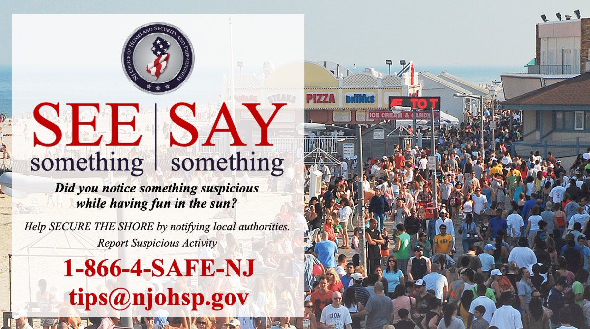 NJOHSP's tweet photo. NJOHSP's "Secure the Shore" initiative is coming to a beach town near you this summer and looking for the public's assistance in keeping our coastal communities safe. Learn more at https://t.co/fwkWyUXlip. https://t.co/edACk0JAYD