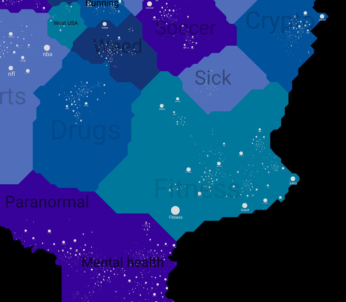 <a href="/anvaka/">Andrei Kashcha 🇺🇦</a> made a map of reddit. Looks like <a href="/FitFriends_NFT/">Fit Friends</a> is onto something. If you're interested in crypto it looks like you have to cross the land of fitness to get into mental health.

anvaka.github.io/map-of-reddit/…