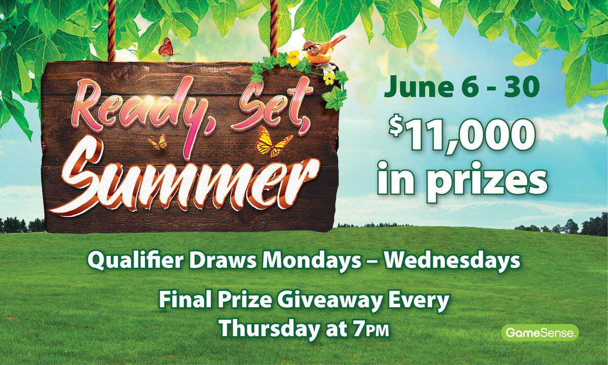 Kick off summer 2022 with $11,000 in prizes ☀☀☀
Qualifier draws Monday through Wednesdays, with Outdoor Living Package grand prize draw (valued at $2,000) every Thursday at 7pm.
Make sure you play using your Players Club card for a chance to be randomly selected.