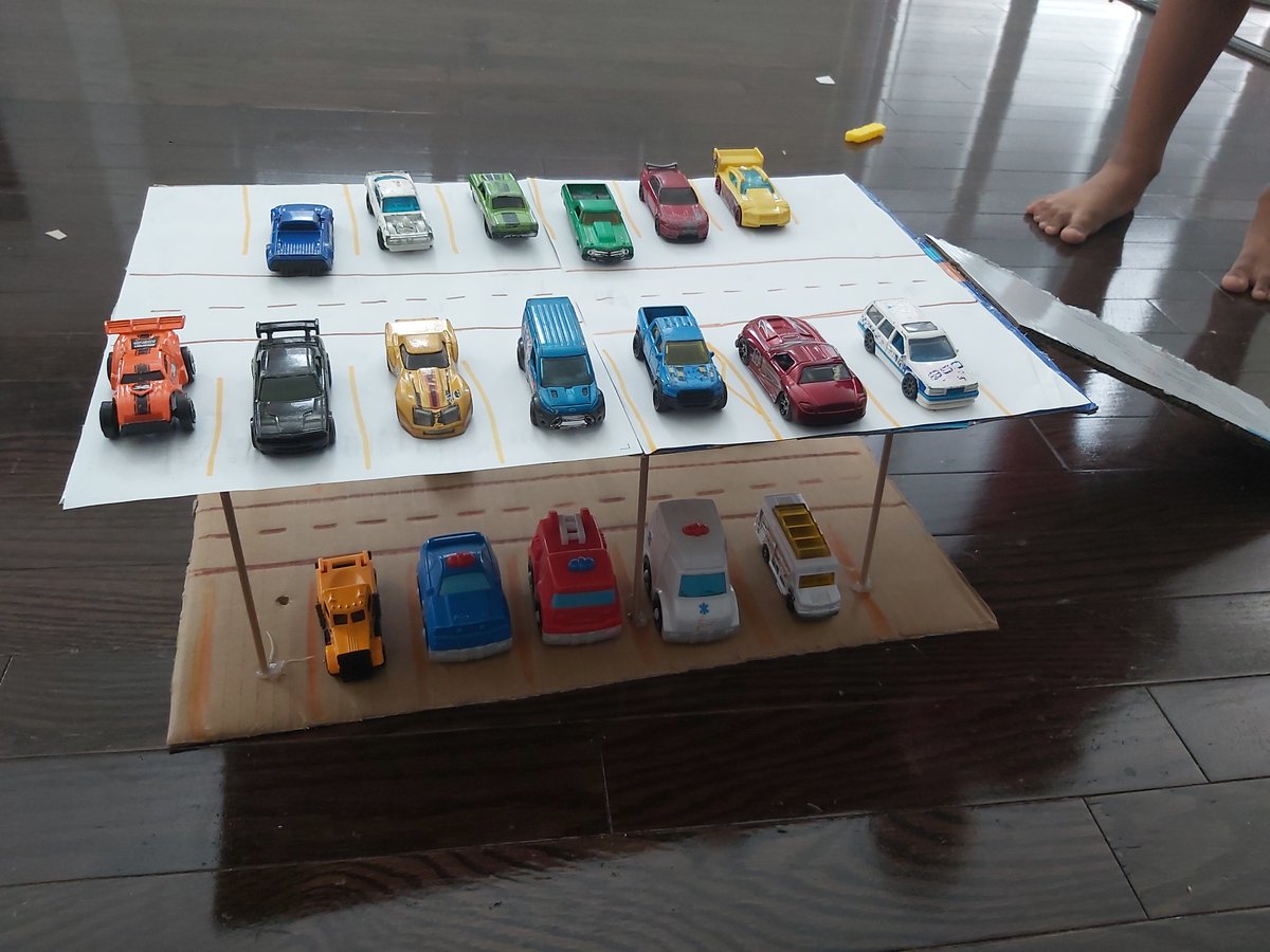 Ms_Duff1's tweet photo. Can we take this in! He wanted to make a 'car park', so he and his family worked together to create this materpiece.  We love to see it! STEM at Home. @peelschools @MandelaPS #Kindies @TeachingSTEM https://t.co/pHgNSZkBjt
