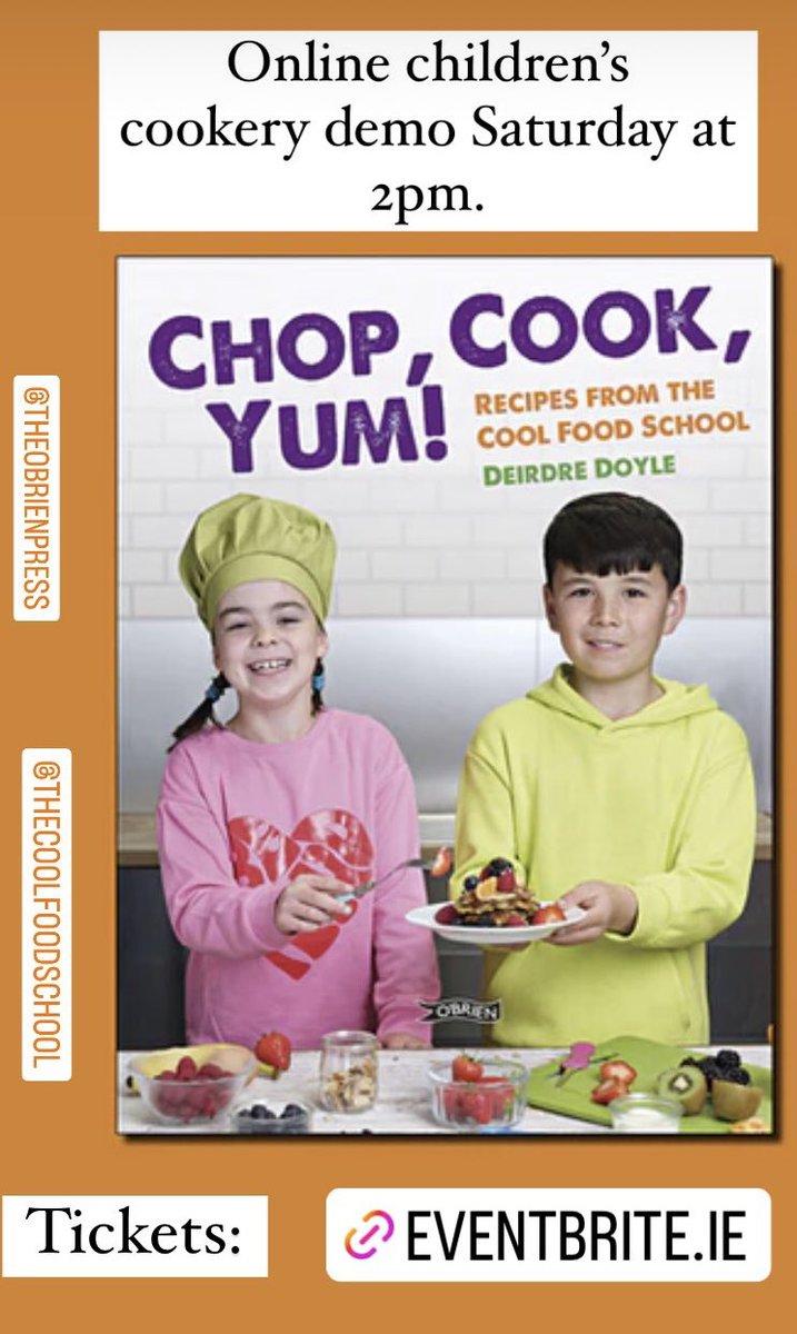 Join us online tomorrow at 2pm for a children’s cookery demo with Deirdre Doyle from <a href="/coolfoodschool/">Deirdre</a> Tickets available here eventbrite.ie/e/childrens-co…