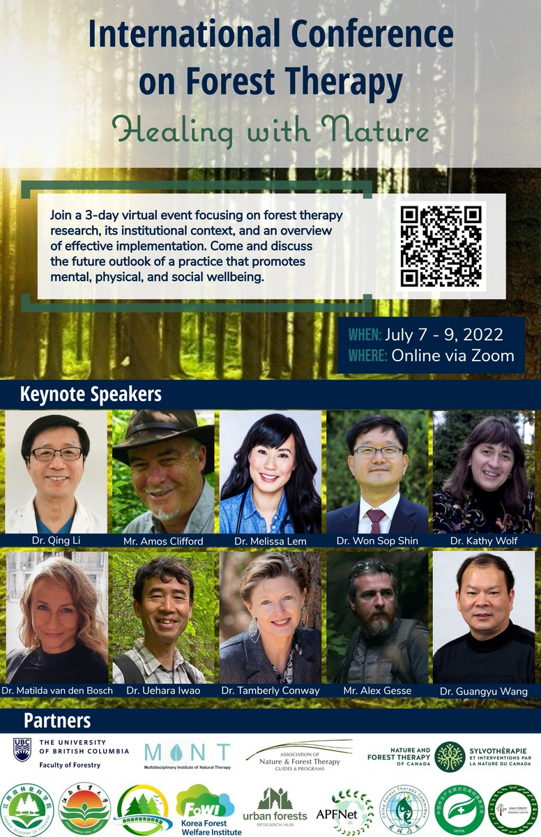 afrc_ubc's tweet image. The UBC Faculty of Forestry presents a 3-day virtual event focusing on forest therapy research, policy and practice. Come and discuss healing with nature from July 7-9th, 2022! Find more details here: forestry.ubc.ca/events/forest-…