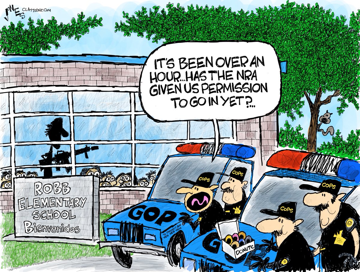 claytoonz's tweet photo. The #UvaldePolice response to a school shooting is almost as slow as the GOP's #Uvalde #GOP #Republicans #NRA #TexasSchoolMassacre #UvaldeMassacre #Texas #SchoolShooting #Guns #Police #NRA https://t.co/M4U4XO0vge