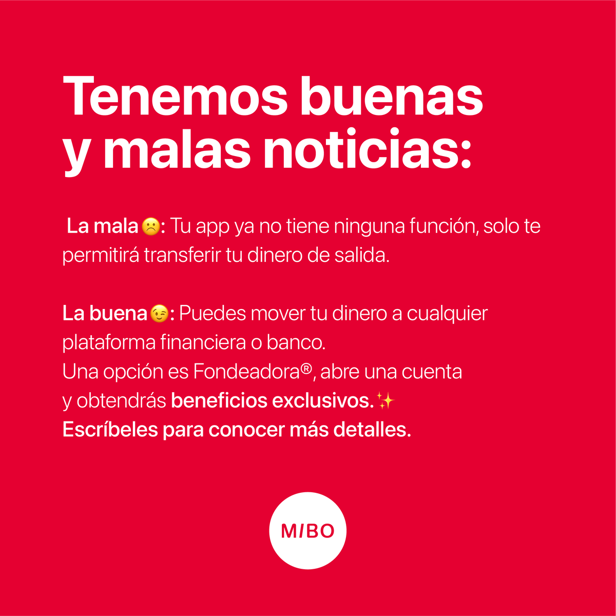 mibomx's tweet photo. 💥 Estamos por cerrar operaciones, no olvides dejar tu cuenta en ceros para su cancelación. 💥 https://t.co/a0wE4Boq2k