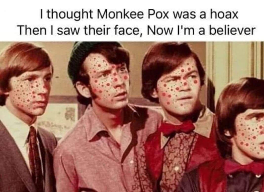 CaptainSpunk's tweet photo. 'Here it comes, spreading down the street...' 🎶🎤🎸🥁 🐵 #MonkeePox #MonkeyPox #theMonkees #PeterTork #MichaelNesmith #MickyDolenz #DavyJones https://t.co/eRuw1oCuDZ