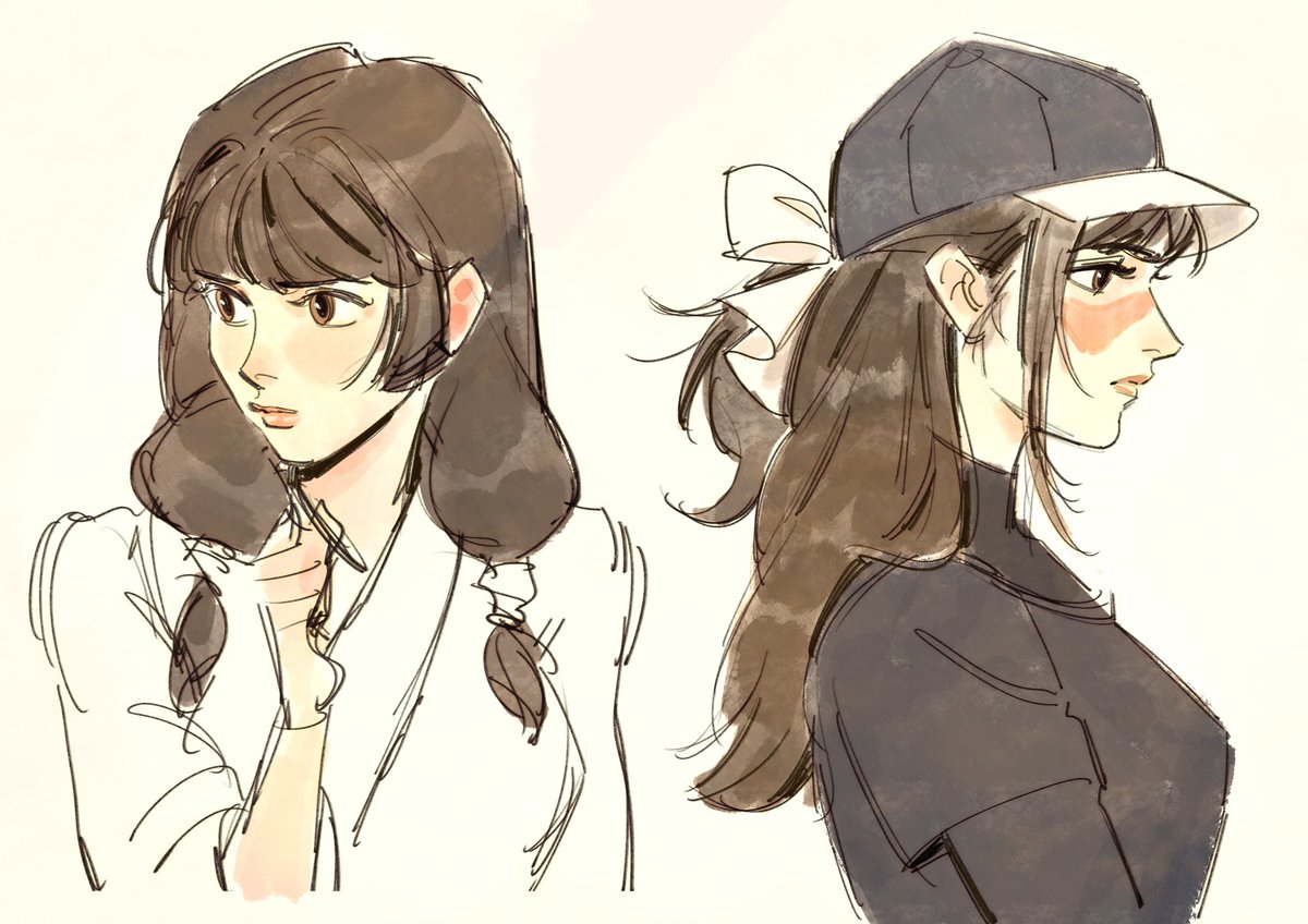hat brown hair multiple girls 2girls baseball cap long hair brown eyes  illustration images