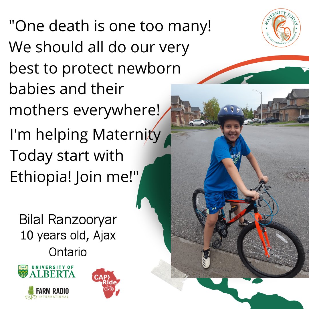 10 year-old Bilal Ranzooyar took it upon himself to ride 12km because, “one death is too many! We should all do our very best to protect newborn babies &amp; their mothers everywhere! I’m helping Maternity Today start with Ethiopia! Join me!” #donate  bit.ly/37WGh16