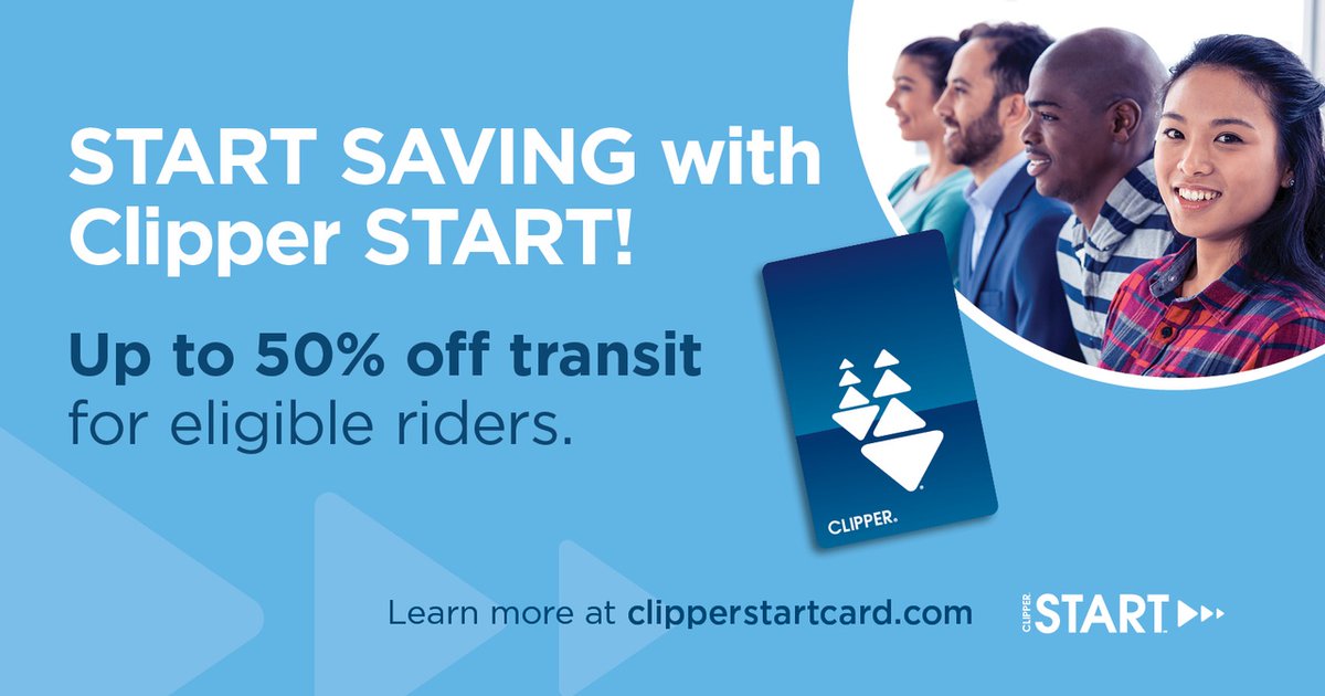 BayAreaClipper's tweet image. Happy Friday! Want to save up to 50% off transit fares?

Bay Area residents age 19-64 who meet certain income requirements can apply to Clipper START today. For more information, visit clipperstartcard.com. #ClipperSTART
