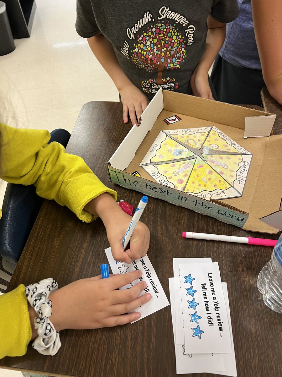 _valvarado's tweet photo. Pizza Box Author Study! Students had a great time presenting to 3rd graders. They were excited to get their yelp reviews in. 🍕📚⭐️ @NISDOtt @NISD #RootedatOtt https://t.co/CjS7RL8mjY