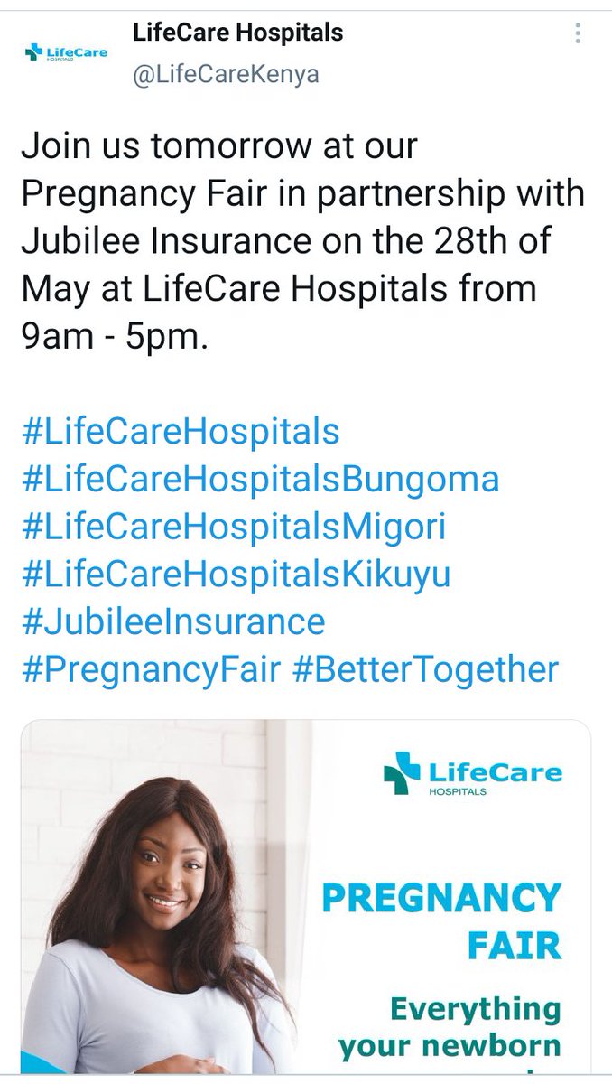 BettyNapatu's tweet photo. #LifeCareHospialsBungoma
#LifeCareHospotalsMigori
#LifeCareHospitalsKikuyu
@LifeCareKenya Visit any of these LifeCare hospitals and enjoy the pregnancy fair:
LifeCare hospitals Bungoma
LifeCare hospitals Migori.
LifeCare hospitals Kikuyu.
Better Together https://t.co/qllH3csKD3