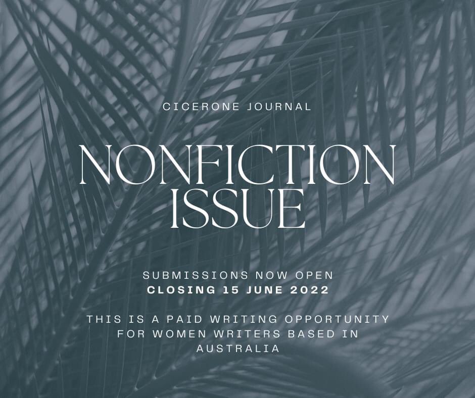 CiceroneJournal's tweet photo. ✨PAID WRITING OPPORTUNITY - SUBMISSIONS OPEN✨

Time flies - and we are back! 

For Issue 6, we are open to submissions from women and femme-aligned non-binary writers on all topics and themes and in all nonfiction forms.

Details: https://t.co/7PWvad945S

#womenwriters #nonfic https://t.co/3naZdJaH0Q