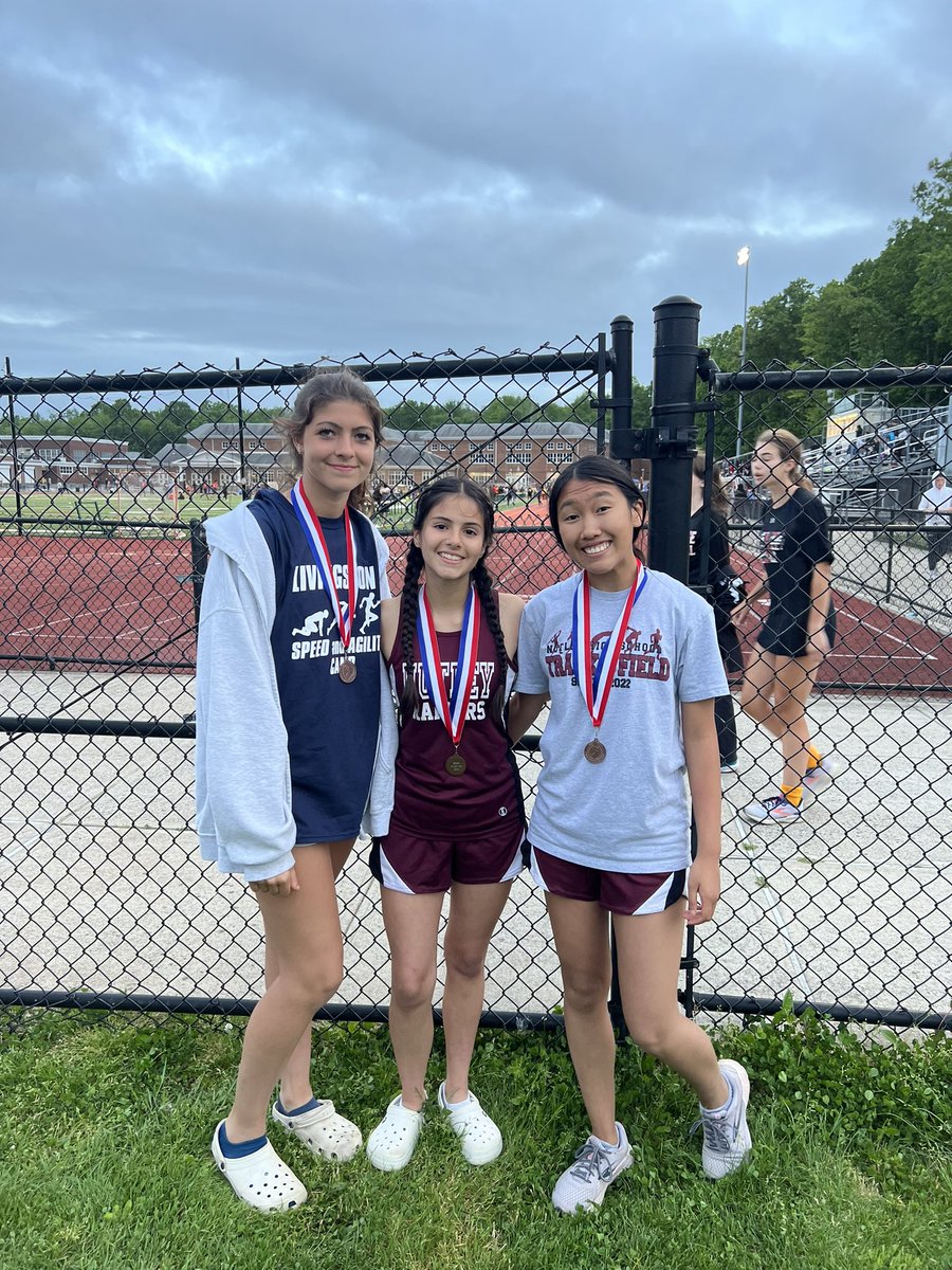 Congratulations to Isabel Riccardi, Audrey Dunlay, Stephanie La and Juliana Kit(not pictured) for earning the 5th place medal at the County Relays in the shuttle hurdles with their 1:23.21.