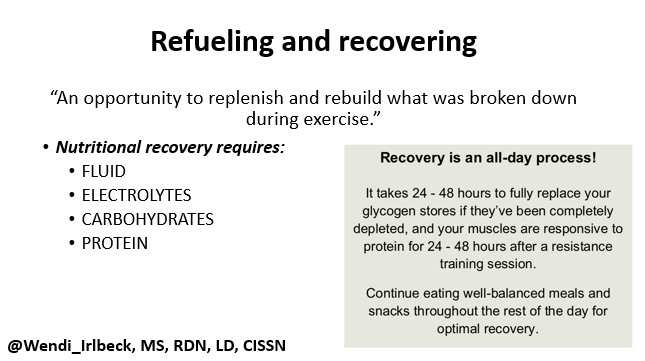 Wendi_Irlbeck's tweet photo. ⏰Recovery isn't, limited to the "30-min" post-workout window. Recovery is a 24-hour process that you can support with regular meals that contain a balance of fluids, protein, carbohydrates, and quality calories.

⛽️Your body uses what it needs in regards to both protein + carbs. https://t.co/bgMmjbTHGb